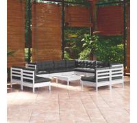 vidaXL Set Divani da Giardino 12 pz con Cuscini Bianchi Legno di Pino