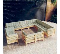 vidaXL Set Divani da Giardino 12 pz con Cuscini Crema in Massello di Pino