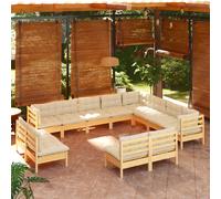vidaXL Set Divani da Giardino 12 pz con Cuscini Crema Massello di Pino