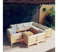 vidaXL Set Divani da Giardino 12 pz con Cuscini Crema Massello di Pino