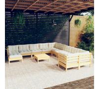 vidaXL Set Divani da Giardino 12 pz con Cuscini Crema Massello di Pino