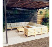 vidaXL Set Divani da Giardino 12 pz con Cuscini Crema Massello di Pino