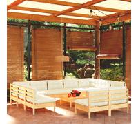 vidaXL Set Divani da Giardino 12 pz con Cuscini Crema Massello di Pino