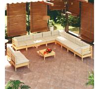 vidaXL Set Divani da Giardino 12 pz con Cuscini Crema Massello di Pino