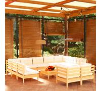 vidaXL Set Divani da Giardino 12 pz con Cuscini Crema Massello di Pino
