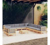 VidaXL Set Divani da Giardino 12 pz con Cuscini Grigi Massello di Pino