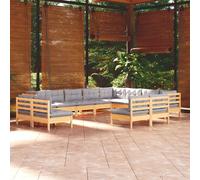 vidaXL Set Divani da Giardino 12 pz con Cuscini Grigi Massello di Pino