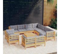 vidaXL Set Divani da Giardino 12 pz con Cuscini Grigi Massello di Pino