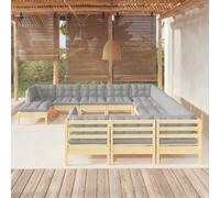 vidaXL Set Divani da Giardino 12 pz con Cuscini Grigi Massello di Pino