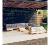 vidaXL Set Divani da Giardino 12 pz con Cuscini Grigi Massello di Pino