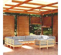 vidaXL Set Divani da Giardino 12 pz con Cuscini Grigi Massello di Pino
