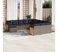 vidaXL Set Divani da Giardino 12 pz con Cuscini Grigio in Polyrattan