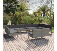 vidaXL Set Divani da Giardino 12 pz con Cuscini in Polyrattan Grigio
