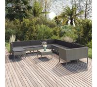 vidaXL Set Divani da Giardino 12 pz con Cuscini in Polyrattan Grigio