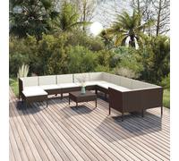 vidaXL Set Divani da Giardino 12 pz con Cuscini in Polyrattan Marrone