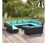 vidaXL Set Divani da Giardino 12 pz con Cuscini in Polyrattan Nero