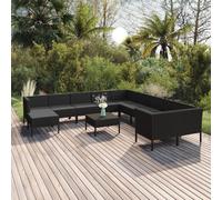 vidaXL Set Divani da Giardino 12 pz con Cuscini in Polyrattan Nero