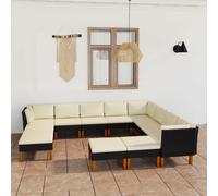 vidaXL Set Divani da Giardino 12 pz con Cuscini in Polyrattan Nero