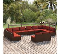 vidaXL Set Divani da Giardino 12 pz con Cuscini Marrone in Polyrattan