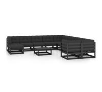 vidaXL Set Divani da Giardino 12 pz con Cuscini Massello di Pino Nero