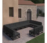 vidaXL Set Divani da Giardino 12 pz con Cuscini Massello di Pino Nero