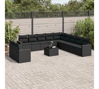 vidaXL Set Divani da Giardino 12 pz con Cuscini Nero in Polyrattan