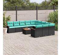 vidaXL Set Divani da Giardino 12 pz con Cuscini Nero in Polyrattan