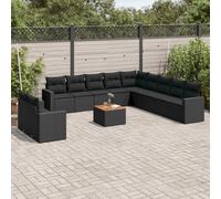 vidaXL Set Divani da Giardino 12 pz con Cuscini Nero in Polyrattan