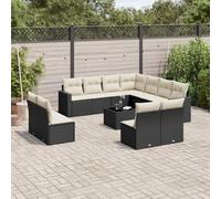 vidaXL Set Divani da Giardino 12 pz con Cuscini Nero in Polyrattan
