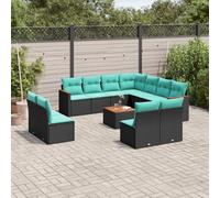 vidaXL Set Divani da Giardino 12 pz con Cuscini Nero in Polyrattan