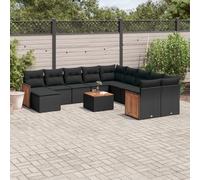 vidaXL Set Divani da Giardino 12 pz con Cuscini Nero in Polyrattan