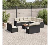 vidaXL Set Divani da Giardino 12 pz con Cuscini Nero in Polyrattan