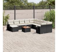 vidaXL Set Divani da Giardino 12 pz con Cuscini Nero in Polyrattan