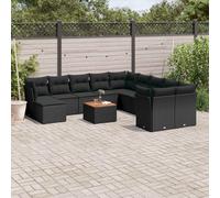 vidaXL Set Divani da Giardino 12 pz con Cuscini Nero in Polyrattan
