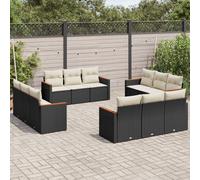 vidaXL Set Divani da Giardino 12 pz con Cuscini Nero in Polyrattan