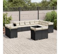 vidaXL Set Divani da Giardino 12 pz con Cuscini Nero in Polyrattan