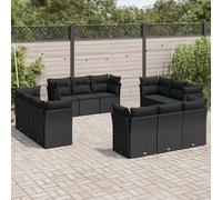 vidaXL Set Divani da Giardino 12 pz con Cuscini Nero in Polyrattan