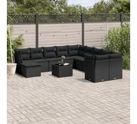 vidaXL Set Divani da Giardino 12 pz con Cuscini Nero in Polyrattan