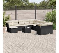 vidaXL Set Divani da Giardino 12 pz con Cuscini Nero in Polyrattan