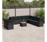 vidaXL Set Divani da Giardino 12 pz con Cuscini Nero in Polyrattan