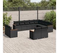 vidaXL Set Divani da Giardino 12 pz con Cuscini Nero in Polyrattan