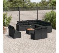 vidaXL Set Divani da Giardino 12 pz con Cuscini Nero in Polyrattan