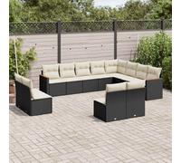 vidaXL Set Divani da Giardino 12 pz con Cuscini Nero in Polyrattan