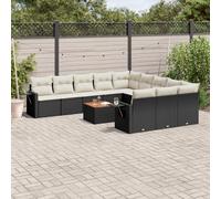 vidaXL Set Divani da Giardino 12 pz con Cuscini Nero in Polyrattan