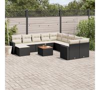 vidaXL Set Divani da Giardino 12 pz con Cuscini Nero in Polyrattan