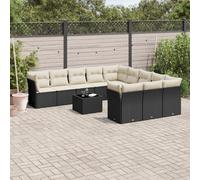vidaXL Set Divani da Giardino 12 pz con Cuscini Nero in Polyrattan