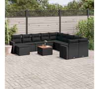 vidaXL Set Divani da Giardino 12 pz con Cuscini Nero in Polyrattan