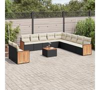 vidaXL Set Divani da Giardino 12 pz con Cuscini Nero in Polyrattan