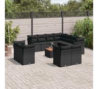 vidaXL Set Divani da Giardino 12 pz con Cuscini Nero in Polyrattan