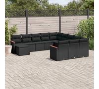 vidaXL Set Divani da Giardino 12 pz con Cuscini Nero in Polyrattan